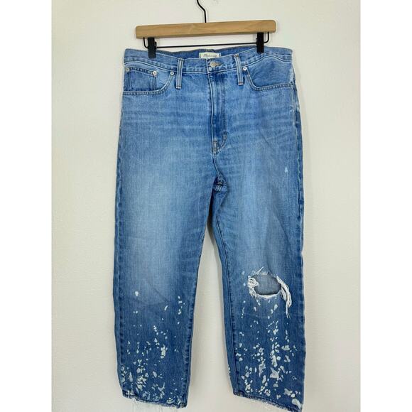 Madewell The Dad Jean 27 Paint Splatter Distressed Raw Hem 100% Cotton - Picture 1 of 7
